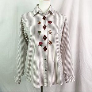 Vintage Napa Valley Stripe Embroidered Leaf Button Up Shirt Sm
